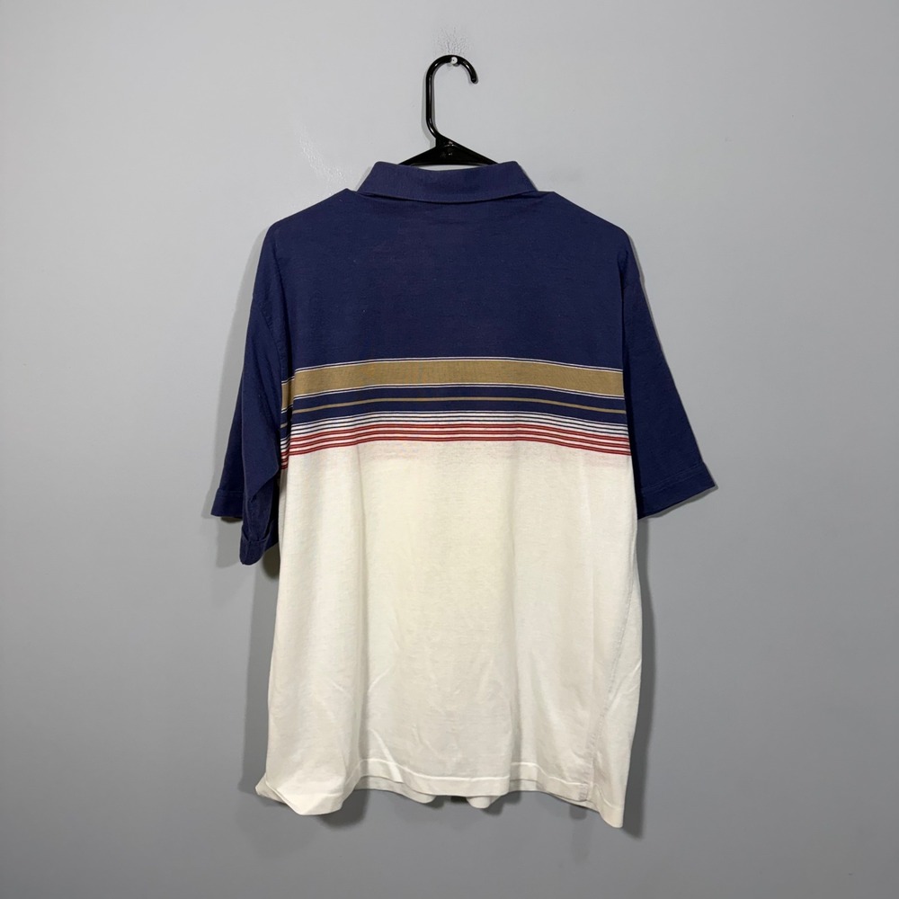 Vintage Arrow Tournament Mens XL Polo Shirt Navy Blue White Striped Colorblock - Picture 4 of 6